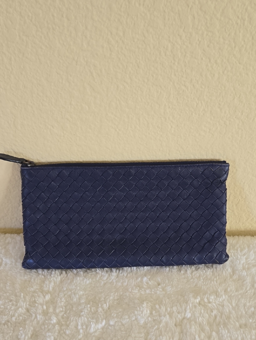 Bottega Veneta Navy Woven Leather Zip Pouch